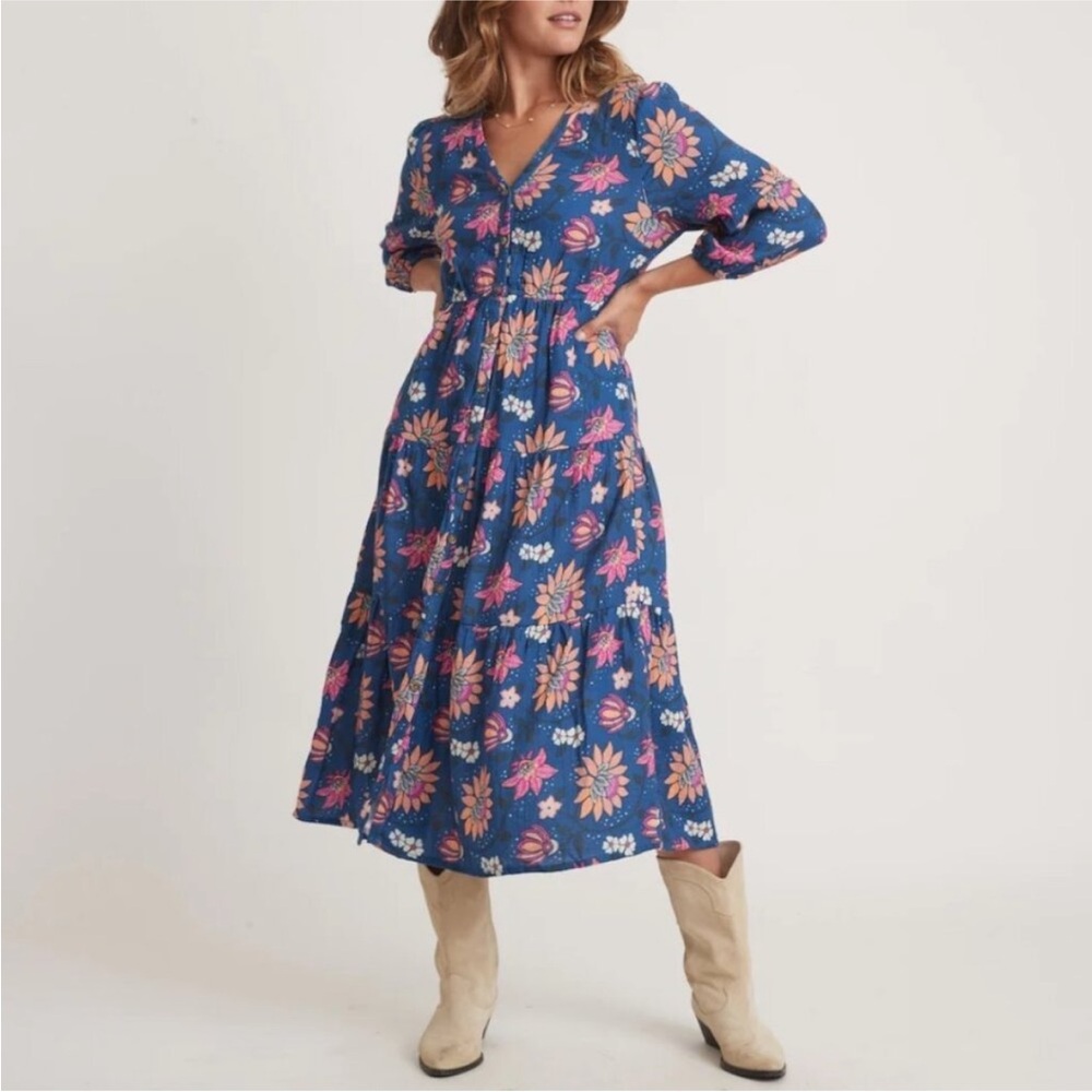 Floral Blue Midi Dress